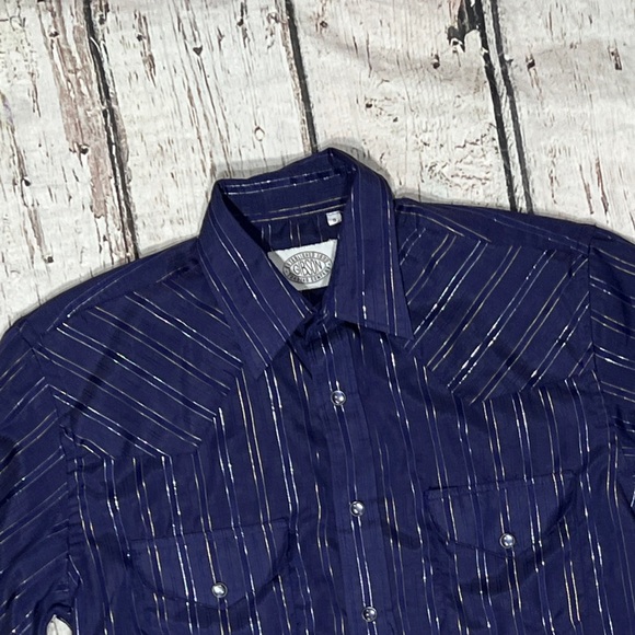 Western Pearl Snap Purple Striped Cowboy Rockabilly Rancher Button Down - Picture 7 of 7